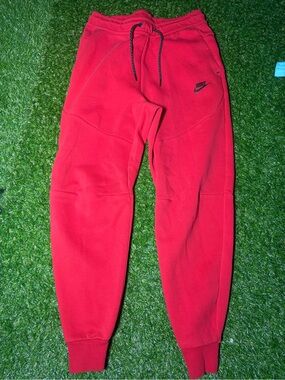 Nike Tech Small Bright Red Fleece Joggers
